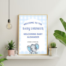 Blå pojk elefant Baby Shower Välkomstskylt Poster
