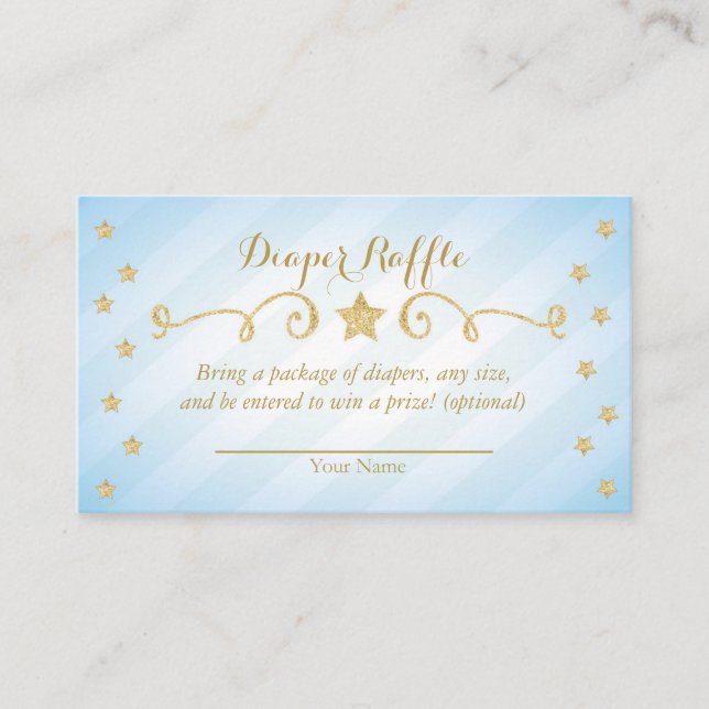 Blå pojk Twinkle Little Star Diaper Raffle Card Tilläggskort (Framsida)