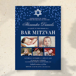 Blå Pojkar Bar Mitzvah Foto Inbjudningar
