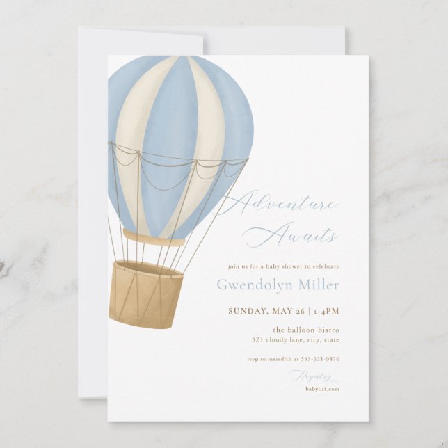 Blå Pojke Äventyr Väntar Baby Shower Inbjudan (Framsida)