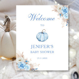 Blå Pojke Baby Shower Pumpa Välkomstskylt Poster