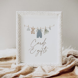 Blå pojke Babykläder Bebis Shower Kort och present Poster