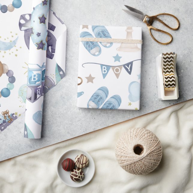 Blå Pojke-babyskor, Baby-gift Presentpapper (Hantverk)