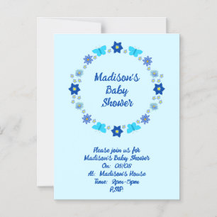 Blå Pojke Butterflies och Flowers Baby Shower Magnetisk Inbjudningskort