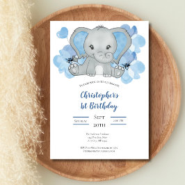 Blå Pojke Elephant Flowers Ballothday Inbjudningar