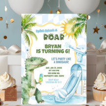 Blå Pojke Groovy Dinosaur Pool Födelsedagsfest