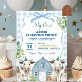 Blå Pojke Ko Tvillingar Baby Shower Inbjudan