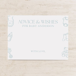 Blå Pojke Minimal Baby Shower Råd och Önskningar Tilläggskort