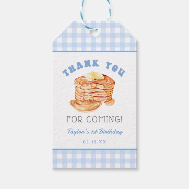 Blå Pojke Pannkaksfrukost Födelsedags Tacksamhet Presentetikett (Framsidan)