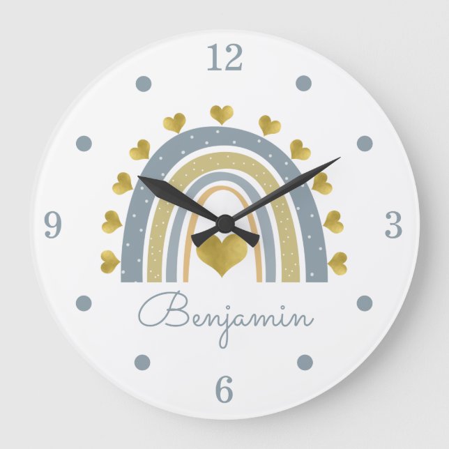 Blå Pojke-regnbågsluss för akrylvägg Stor Klocka (Framsida)