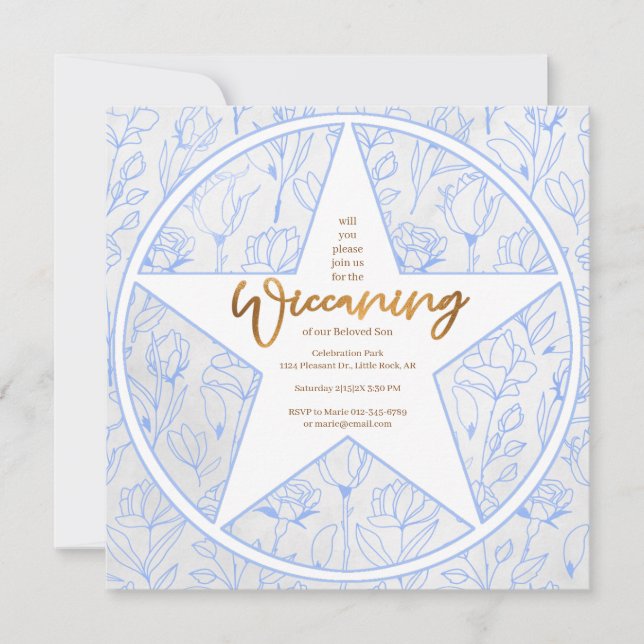 Blå Pojke-Ro-påskriften Naming Ceremony Inbjudningar (Framsida)