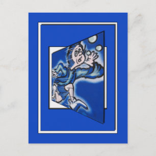 blå pojke springer (lodrät ram) vykort
