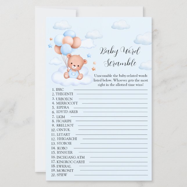 Blå Pojke Teddybjörn Baby Shower (Framsida)