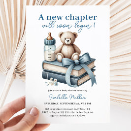 Blå Pojke Teddybjörn Baby Shower Nytt kapitel Börj Inbjudningar