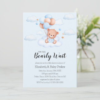 Blå Pojke Teddybjörn Babyfirande Inbjudningar