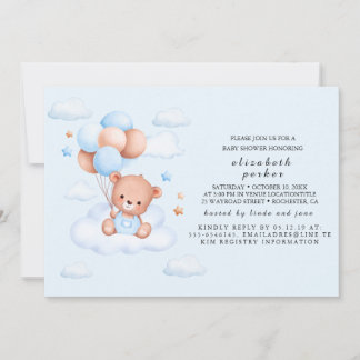 Blå Pojke Teddybjörn Babyfirande Inbjudningar