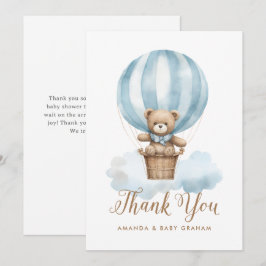 Blå Pojke Teddybjörn Måne Stjärnor Baby Shower Tack Kort