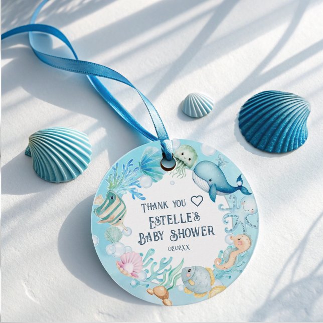 Blå Pojke under Sea Baby Shower Gåvor Etiketter (Skapare uppladdad)