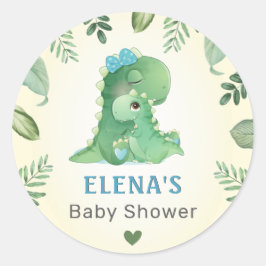 Blå Pojke Vild Dinosaur Dino Baby Shower Sprinkle Runt Klistermärke