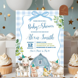 Blå pojkgård baby shower-inbjudan inbjudningar