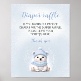 Blå Polar Bear Baby Shower Diaper Raffle Sign Poster