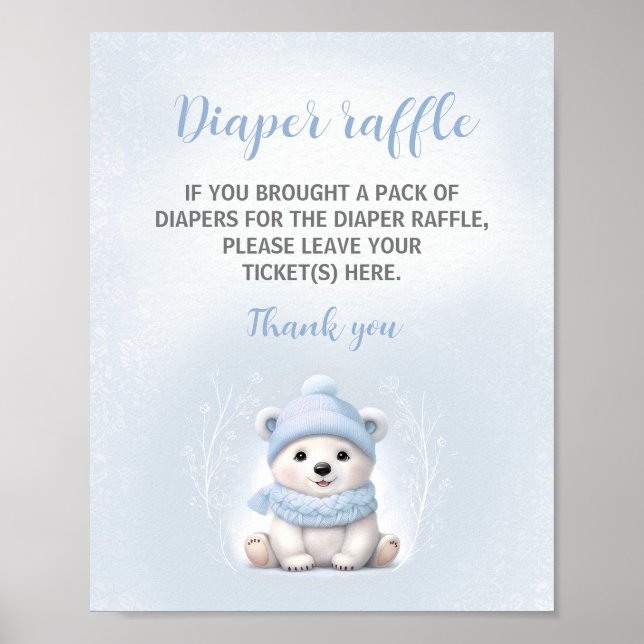 Blå Polar Bear Baby Shower Diaper Raffle Sign Poster (Framsidan)