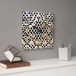 Blå Polka dots i flottan: Guld och Emerald Accents Fyrkantig Klocka