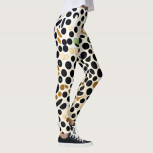 Blå Polka dots i flottan: Guld och Emerald Accents Leggings
