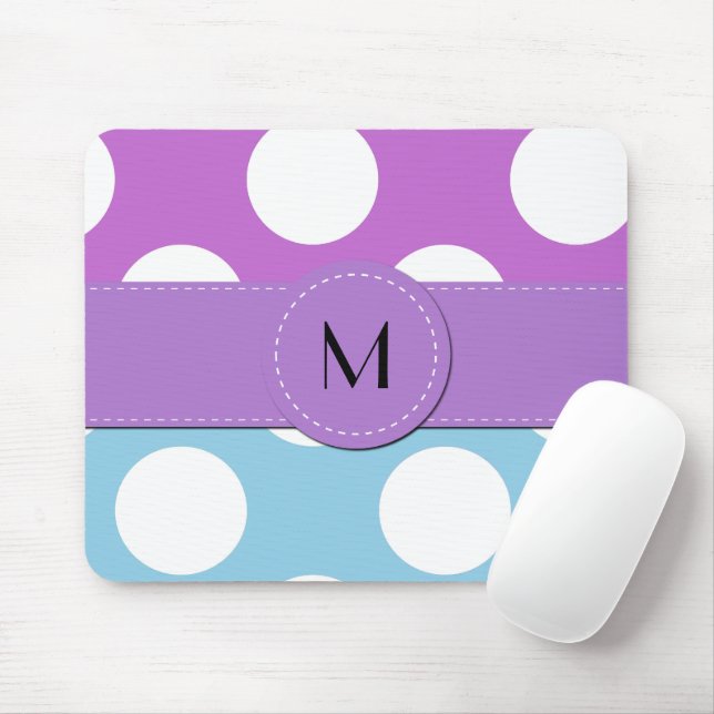 Blå Polka dots, Lila Polka dots, prickar, monogram Musmatta (Med mus)