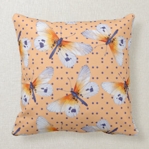 Blå Polka dots och fjärilar Kudde