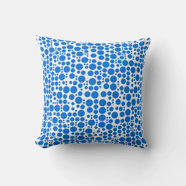 Blå Polka dots på vit bakgrund Kudde (Framsida)