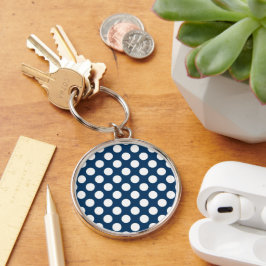 Blå Polka dots, Polka Dot Mönster, punkter Rund Silverfärgad Nyckelring