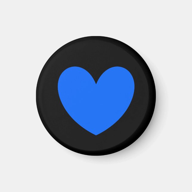 Blå polka-hjärtan på svart magnet (Framsidan)