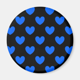 Blå polka-hjärtan på svart magnet