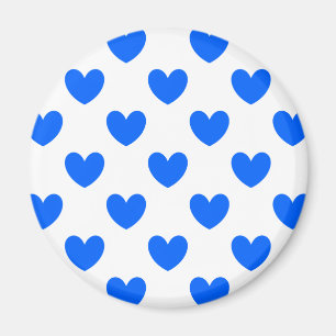 Blå polka-hjärtan på vitt magnet