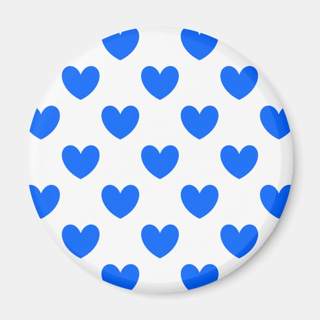 Blå polka-hjärtan på vitt magnet (Framsidan)