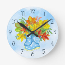 Blå polka-prick Rain Boots Höst löv