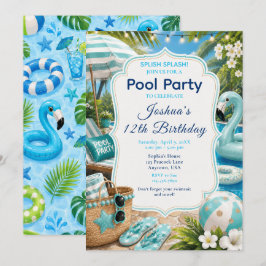 Blå poolfest för pojkens födelsedag inbjudningar