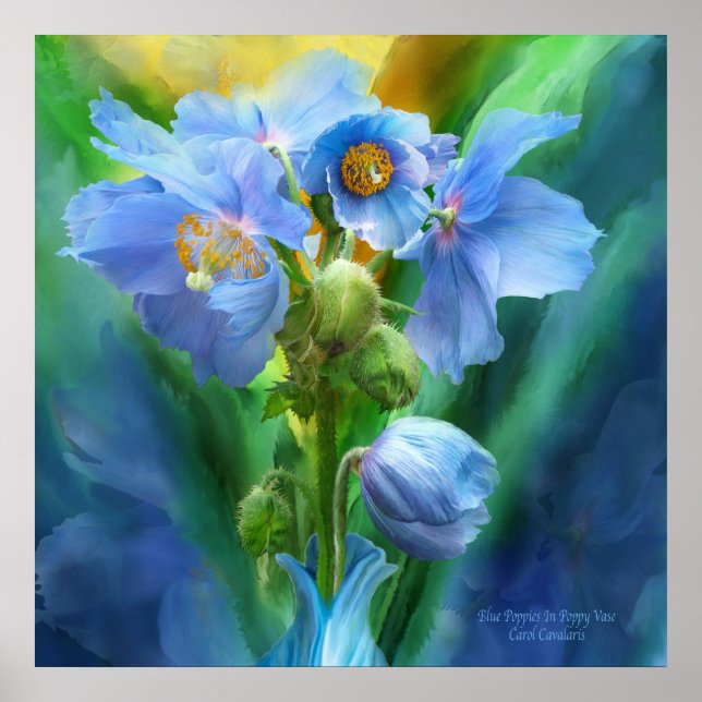 Blå poppies Bouquet Art Poster/Skriv ut Poster (Framsidan)