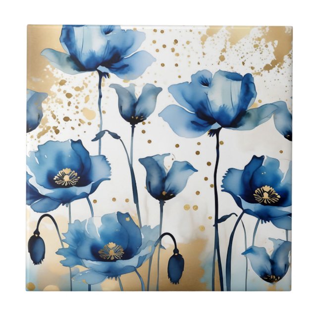 Blå poppies för vattenfärgers Elegant Kakelplatta (Framsidan)