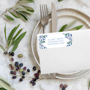 Blå poppor med vattenfärg returadress etikett