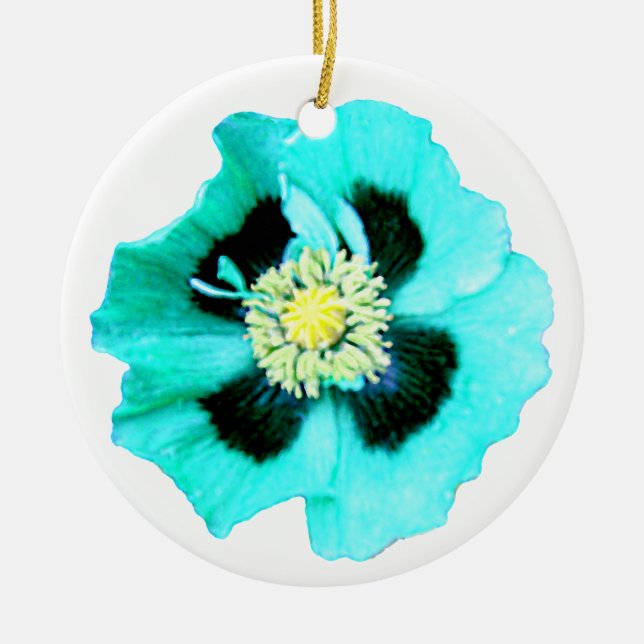 Blå poppy round ornament vit (Framsidan)