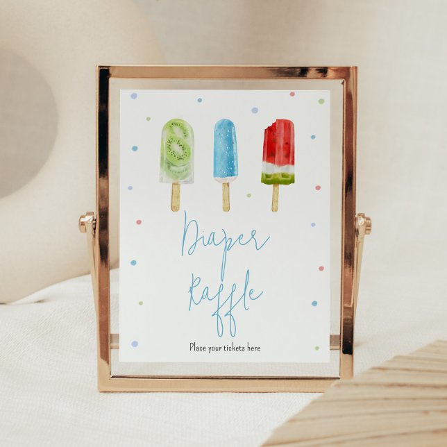 Blå popsicle Baby Shower Diaper Raffle Poster (Ready to Pop Baby Shower Diaper Raffle Sign)