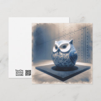 Blå porcelain Uggla-hälsningskort Anteckningskort