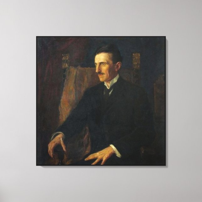 Blå porträtt av Nikola Tesla Canvastryck (Framsida)