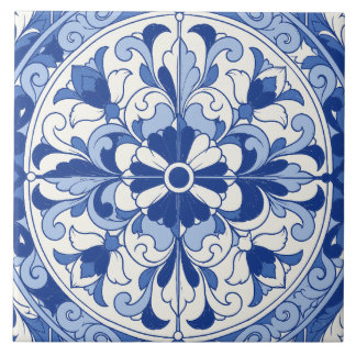 Blå portugisisk Azulejo blomstermedaljong Kakelplatta