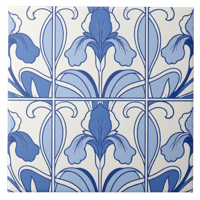 Blå portugisisk Azulejo Iris Blomma Kakel (Framsidan)