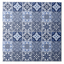 Blå Portugisisk Azulejo Mönster Keramisk Platta