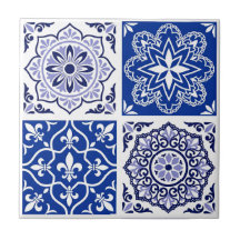 Blå Portugisisk Azulejo Mönster Keramisk Platta