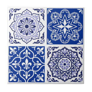 Blå Portugisisk Azulejo Mönster Keramisk Platta Kakelplatta